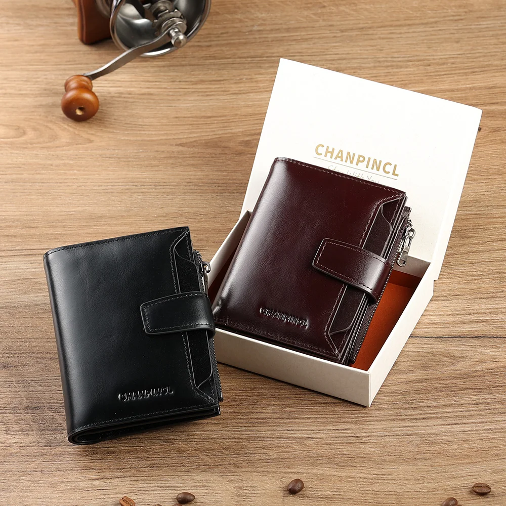 【Genuine Cow Leather & 16 Card Slots】CHANPINCL Luxury Men Wallet Original Short Vertical Driver License First Layer Cowhide Bag