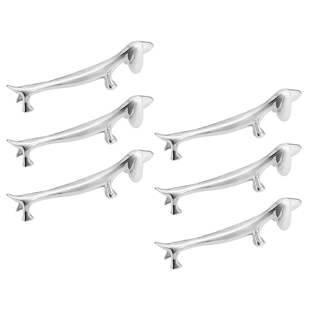 

6pcs Metal Puppy Chopstick Stand Holder Rest Silver Dog Zinc Alloy Kitchen Accessory Cutlery Organizer Easy Clean Storage Dining