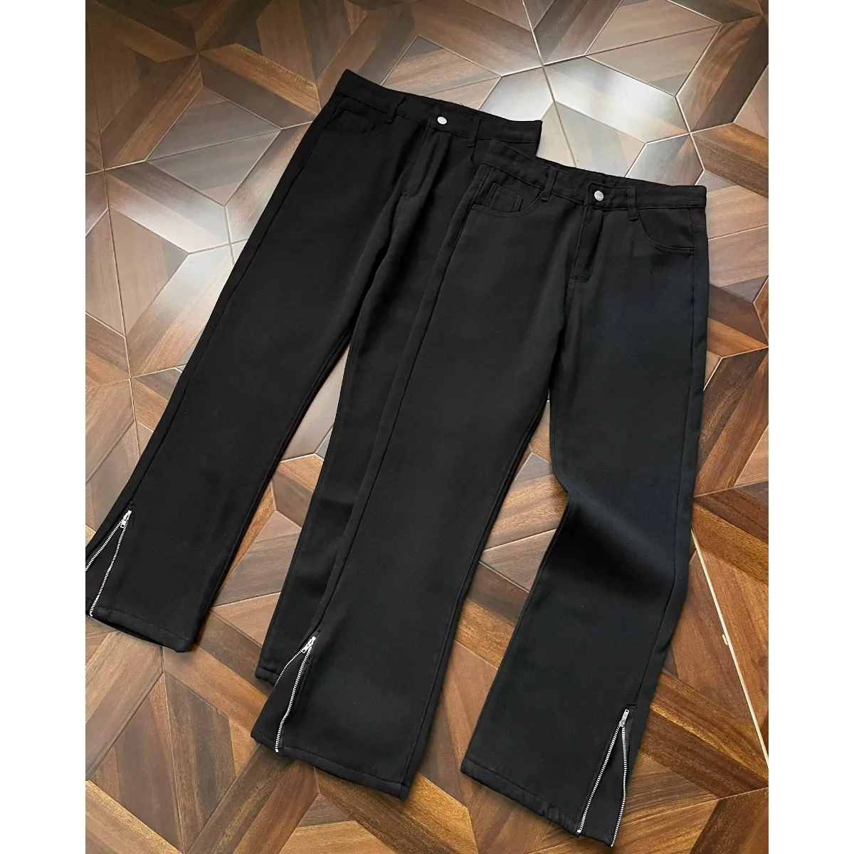 Thickened Fleece Winter New Style Men's Black Versatile Trendy Jeans High Street Slim Fit Zipper Casual All-Match Cotton Poly...