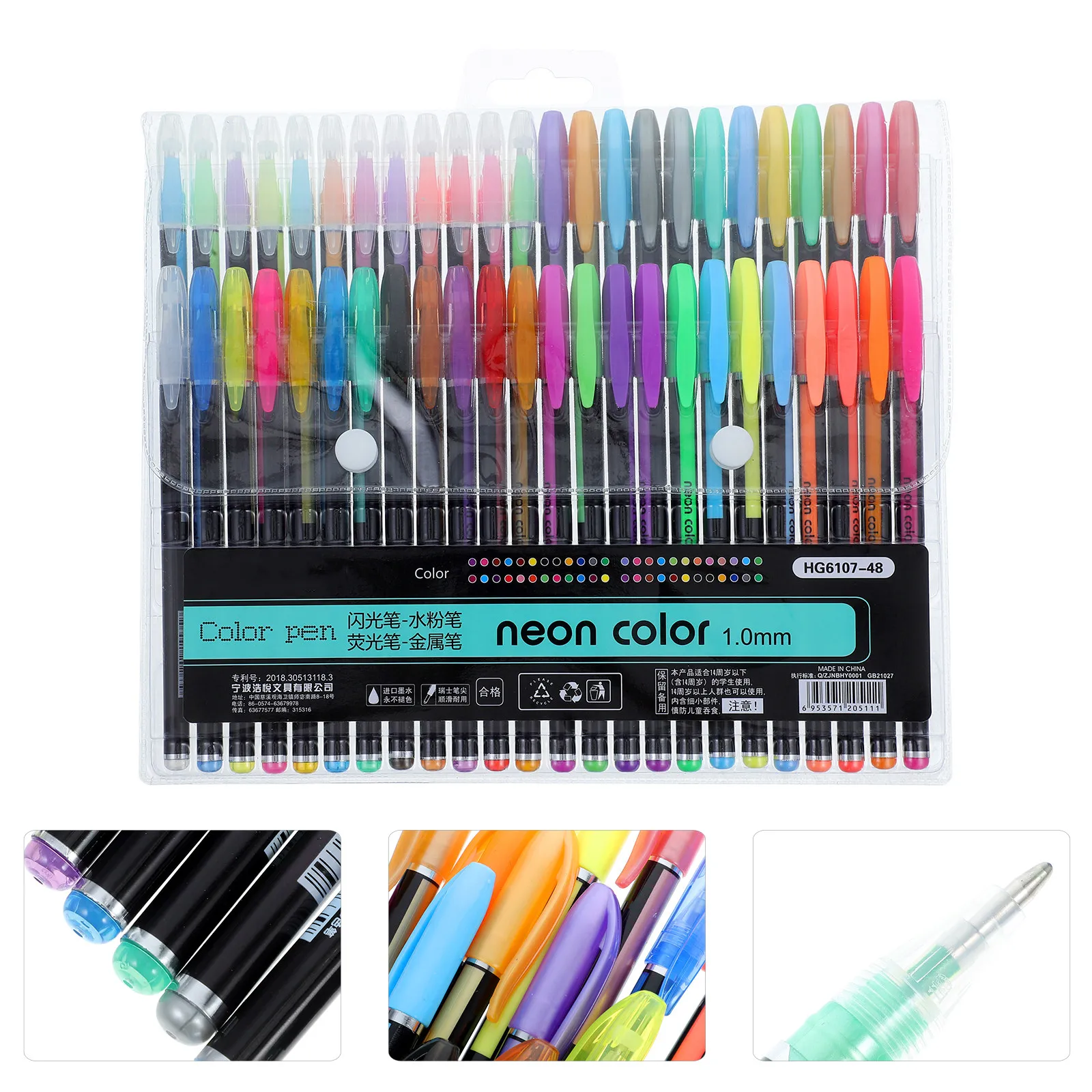 48Pcs Colorful Gel Pens Metallic Neon Milky Glitter Fluorescent Fine Tip for Adult Coloring Sketching Scrapbooking Planner