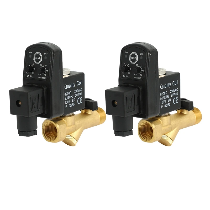 

2X AC 220V 1/2Inch Electronic Timed 2Way Air Compressor Gas Tank Automatic Drain Valve