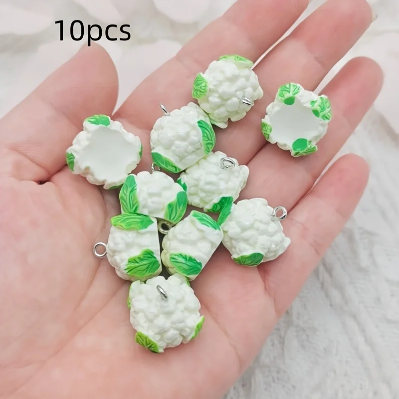 10pcs resin 3D cauliflower and vegetable jewelry pendant, DIY jewelry making earrings, keychain accessories