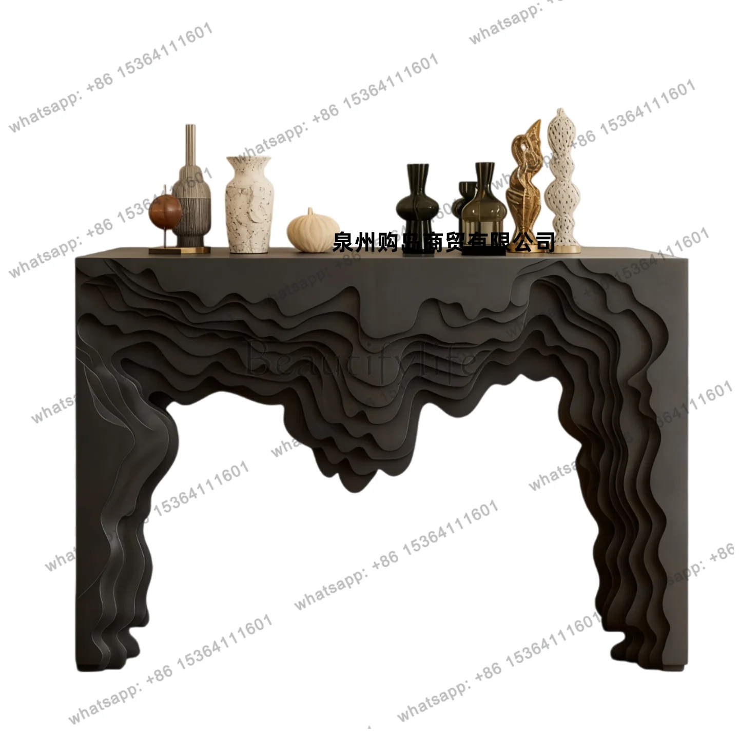 

Cream wind baking paint Entrance desk creative special-shaped entrance cabinet living room home decoration sofa back cabinet