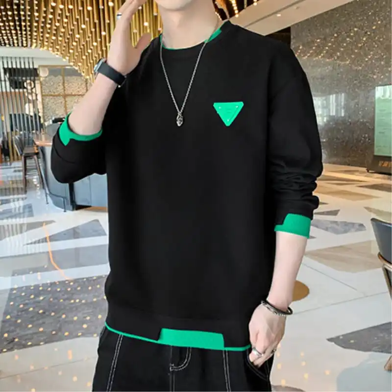 New Men's Sweatshirt, Round Neck Pullover, Outer Wear, Long-Sleeved T-Shirt, Autumn Top, Versatile, Fashionable and Beautiful Clothes for Boys and Students, Men's Bottoming Shirt