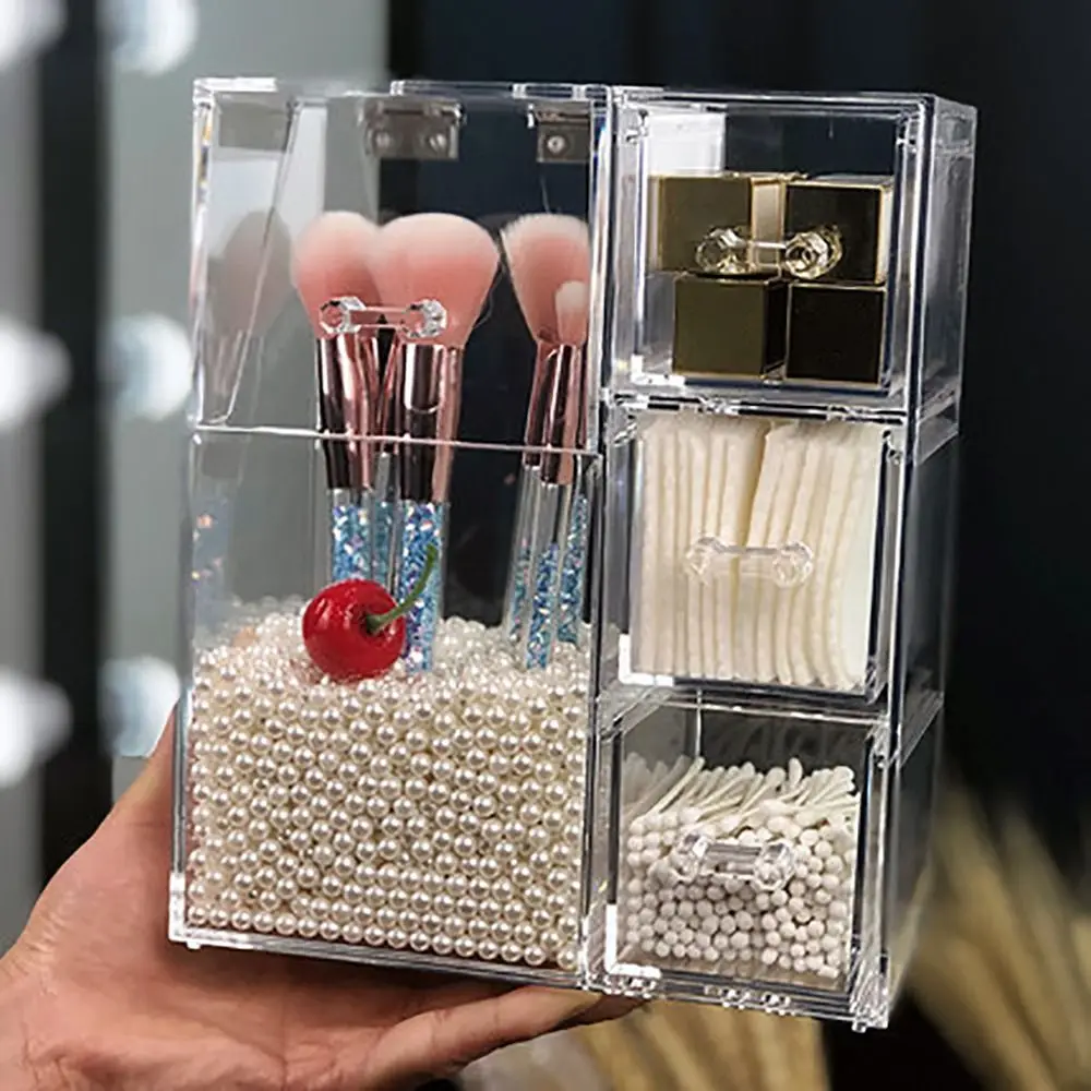 Modern Acrylic Makeup Brush Holder Transparent Clear Beauty Brush Container Multi-Functional Makeup Brush Organizer Vanity Table