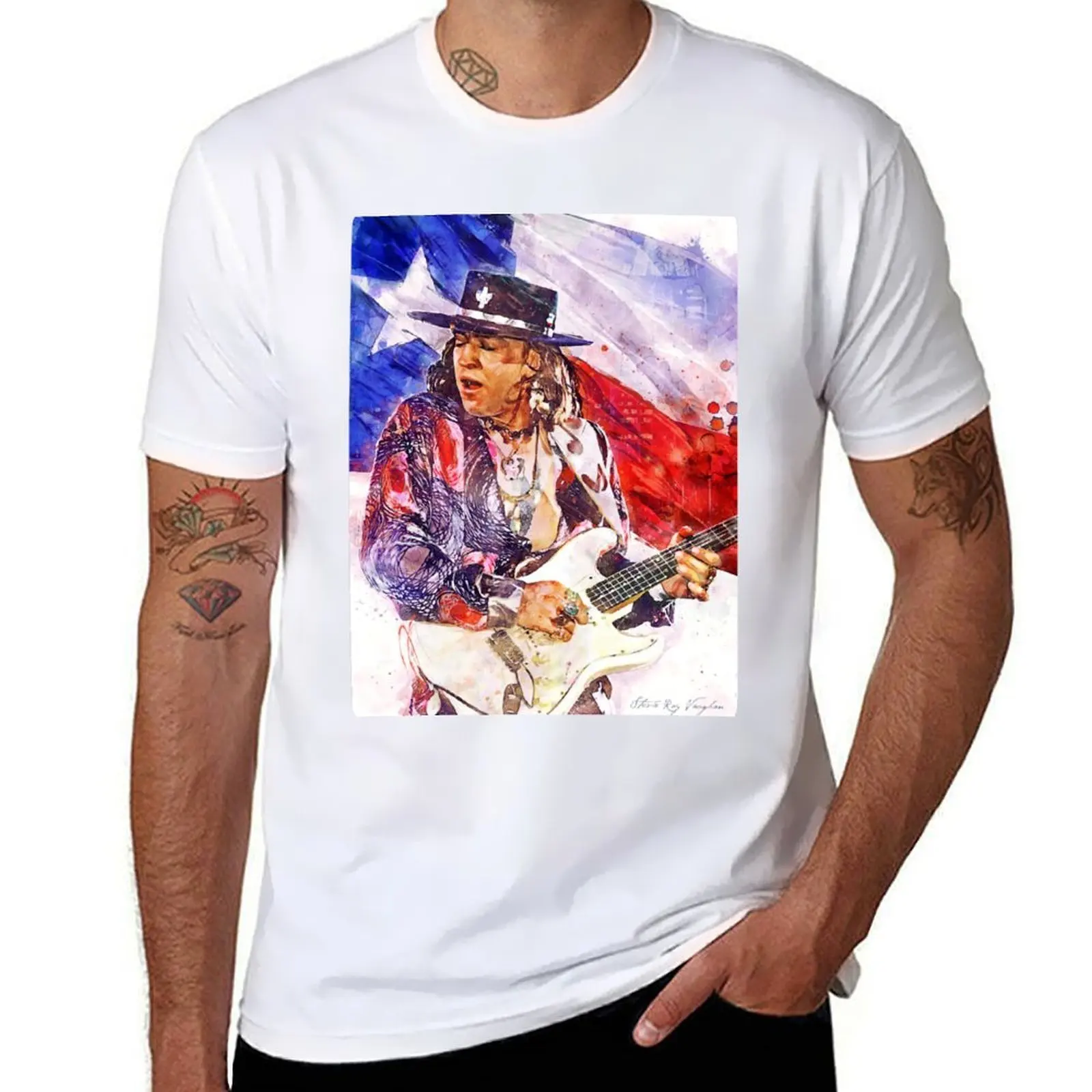 

Stevie Ray Vaughan Tribute Watercolour art T-Shirt t shirt for man cotton tshirt 100% g man t shirts for men T-Shirt