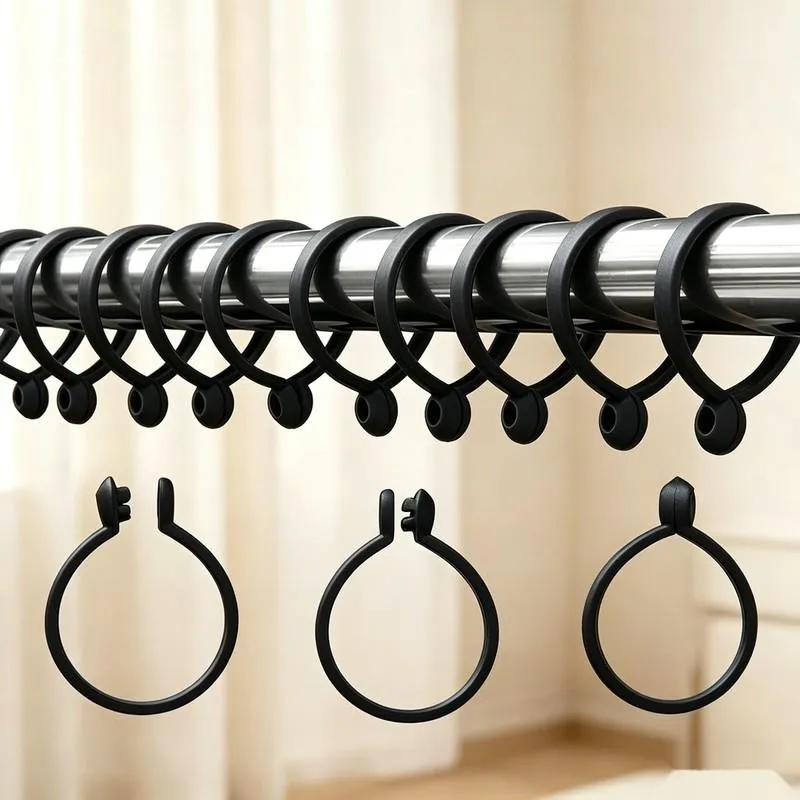 59 pcs 47mm Open Curtain Rings with Easy Open Close Design, ideal for Bedroom Bay Window and Bathroom Sheer Curtain, Black