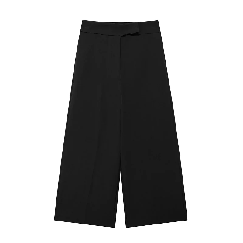 SIYANG delle Donne 2024 New Chic Moda Joker Tasca Laterale Allentato Pantaloni a Gamba Larga Retro A Vita Alta Cerniera Pantaloni da Donna Mujer