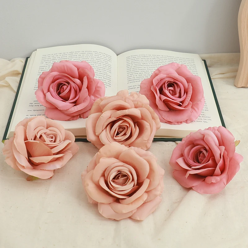 5pcs 9cm-10CM Large Rose Artificial Flower Silk Heads DIY Wedding Cake Decor Wreath Scrapbook Fake Flowers Valentine's Day Gift