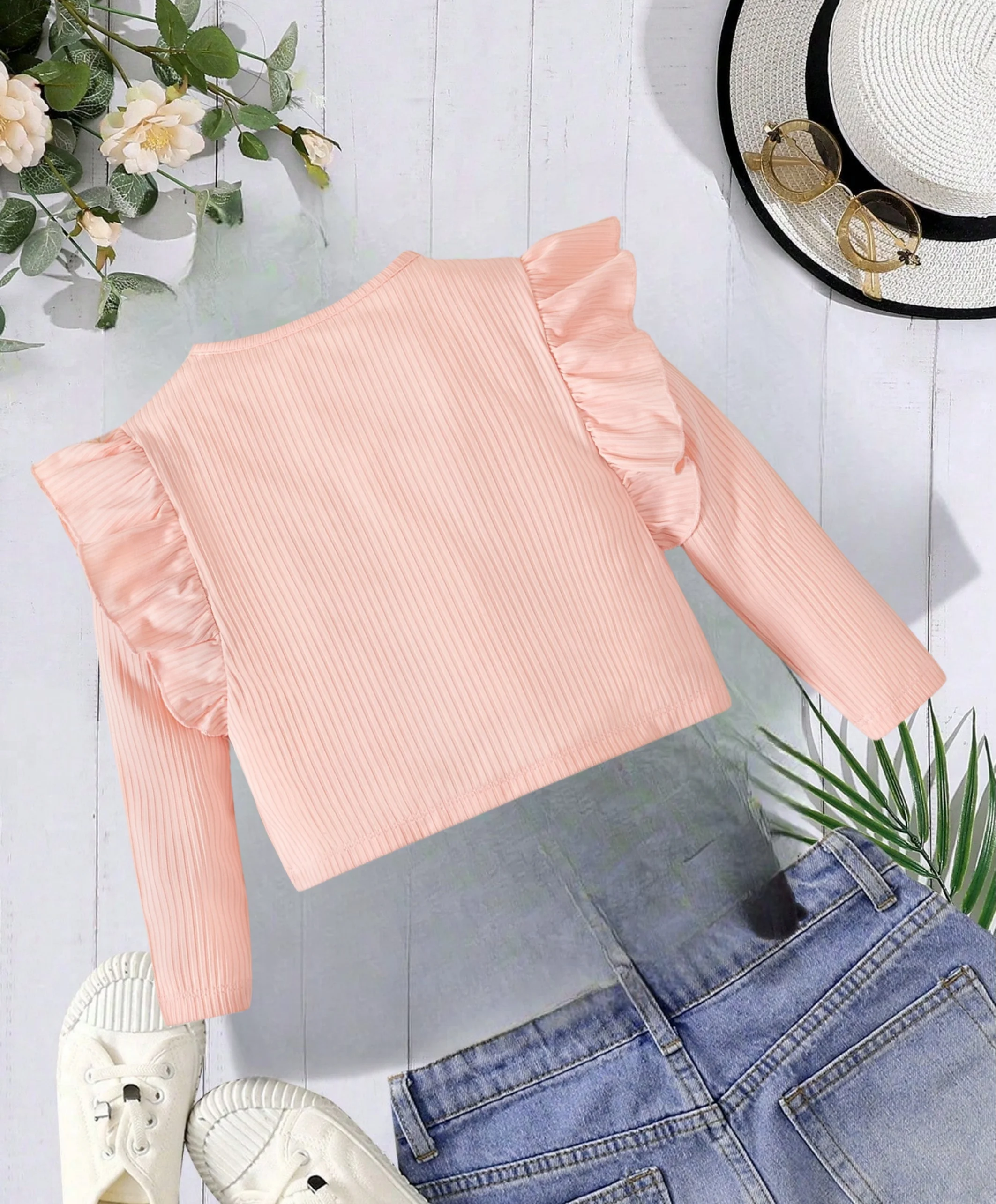 Spring and autumn girl sweet lady lovely pit strip lotus lace long sleeve round neck pink blouse simple casual base shirt