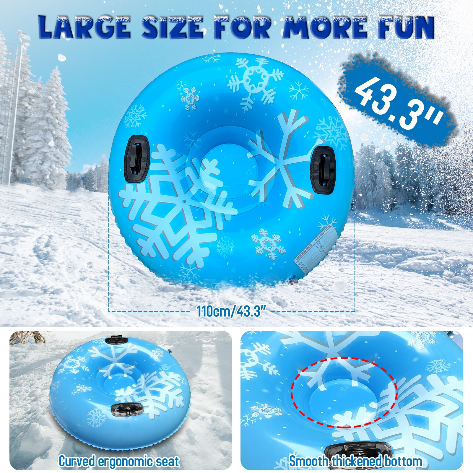 Inflatable Ski Ring PVC Sledding Tube Thicken Snow Tubing Winter Snow Tube with Handle Snow Racer Durable Snow Sled Board 2024