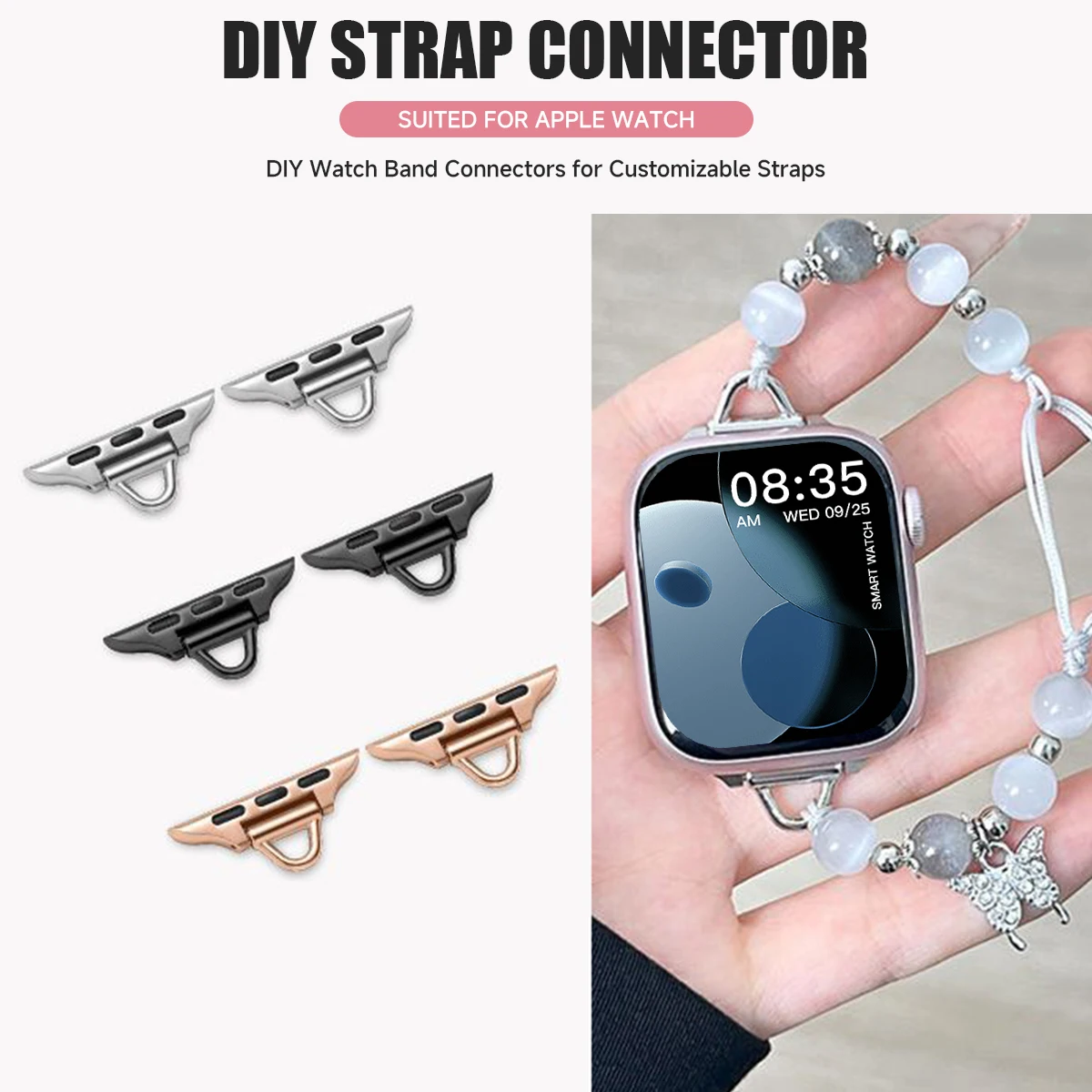 1-4 Pair Stainless Steel D Shaped Buckle Watch Connector Adapter 12/14/16/18/20/22mm Universal Flat Mouth Converter for Strap