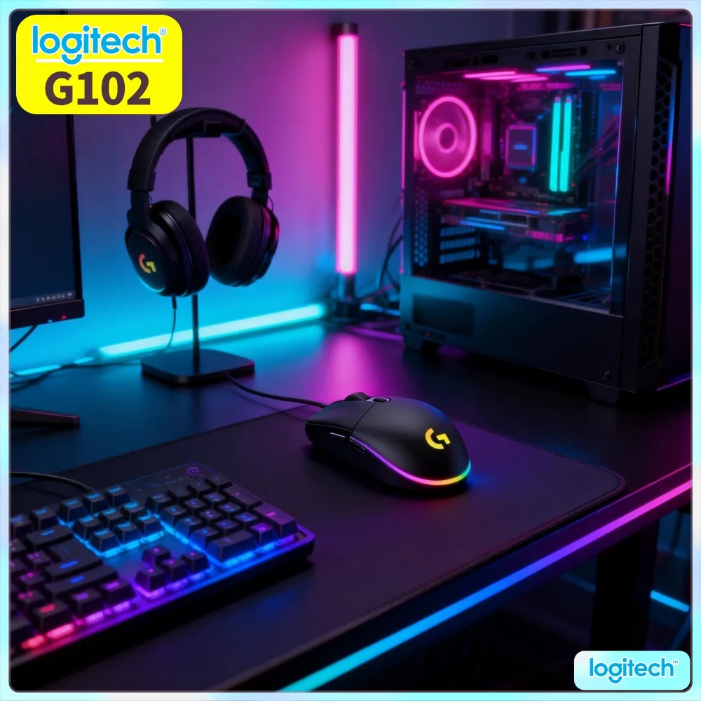 Logitech G102 Wired Gaming Mouse,Sufficient Cable Activity Space,Support Wide Range Mouse Movement On Oversized Gaming Desk