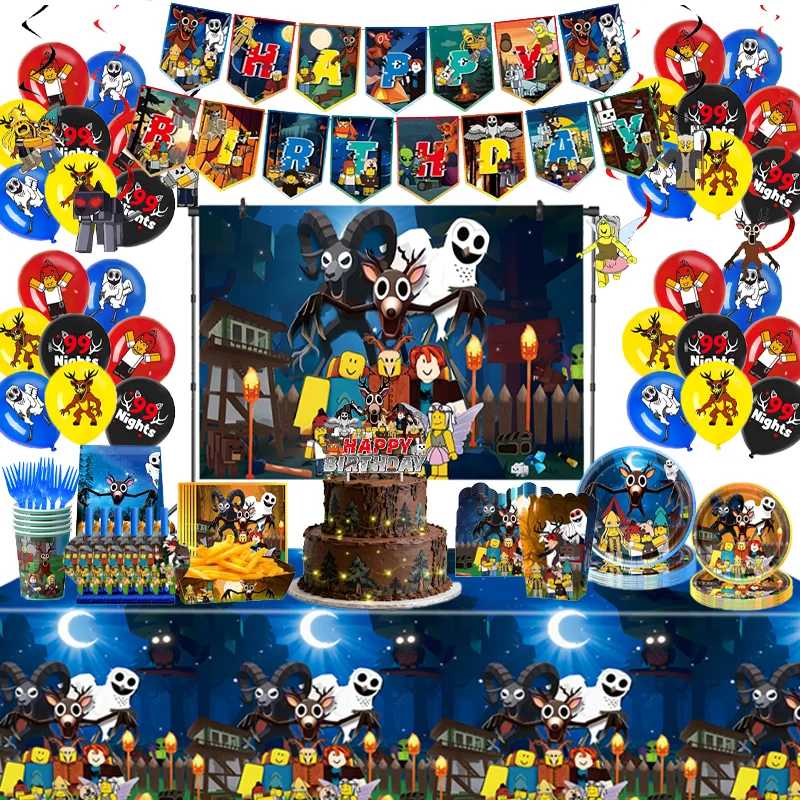 

99 Nights in The Forest Birthday Party Decorations Cartoon Game Baby Shower Decoration Disposable Tableware Halloween Decor Gift