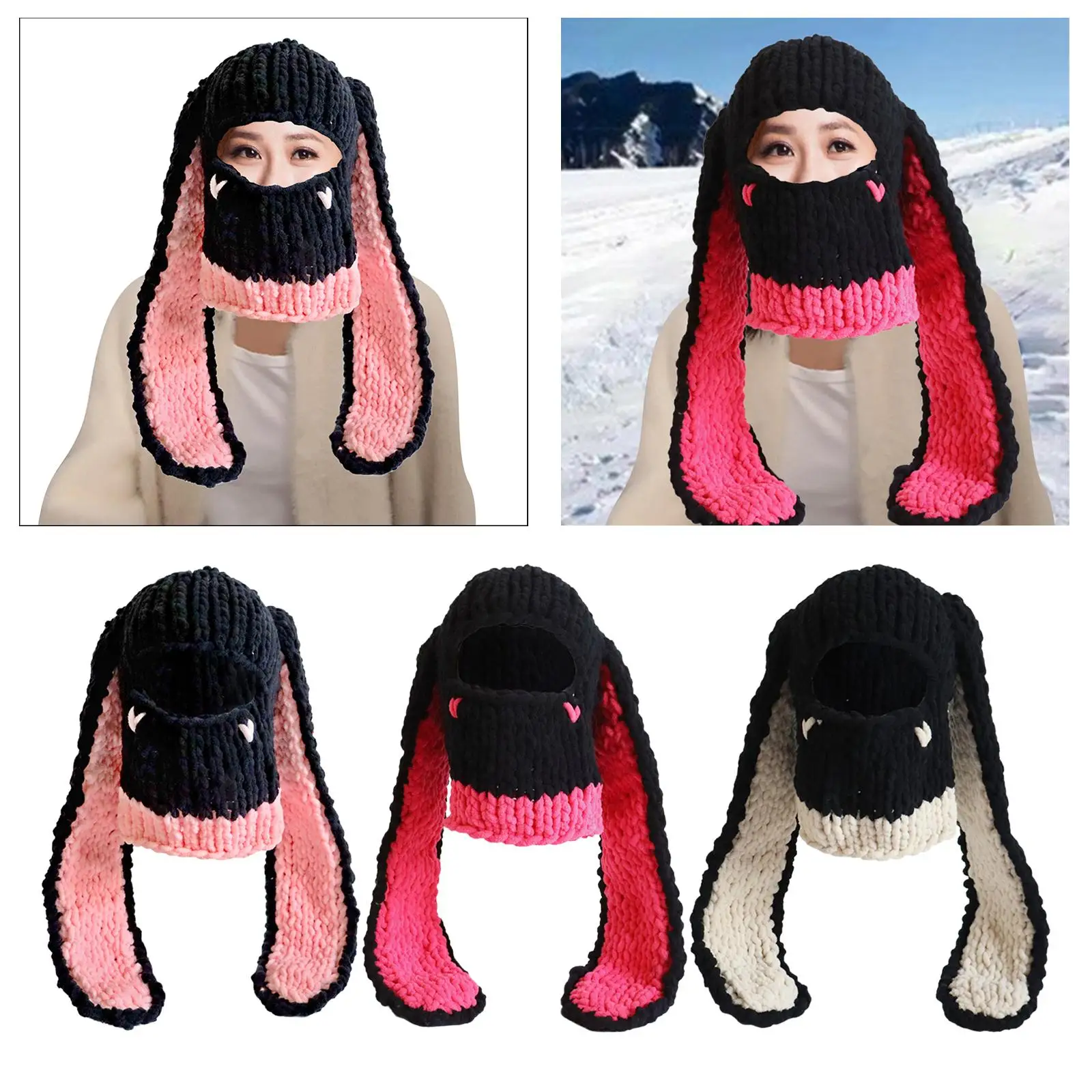 Stylsh Winter Knitted Hat Crochet Caps Thermal Face Cover Ear Protection Women Girl Thick Ear Beanie Hats