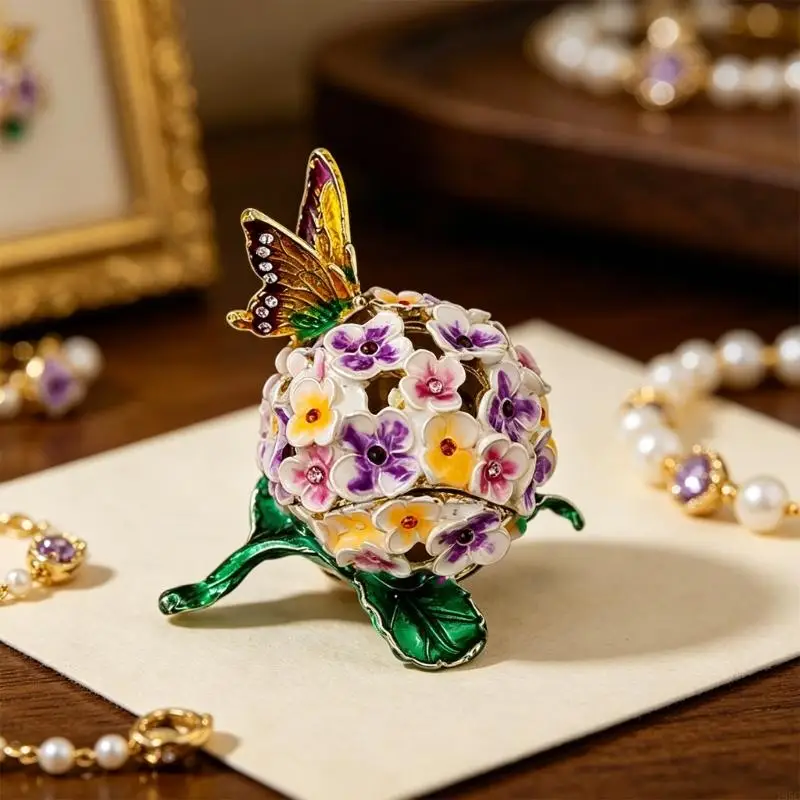 195C Premium Zinc Alloy Enamel Butterfly Themed Jewelry Organizers With Elegant Vintage Floral Patterns Butterfly Container