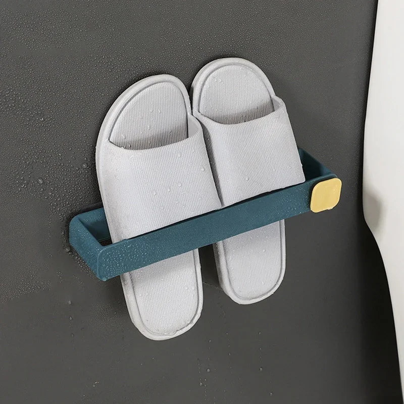 

Bathroom Slippers Rack Self Adhesive Punch-free Wall-Mounted With Hook Space-saving Toilet Wall Home Storage Shelf