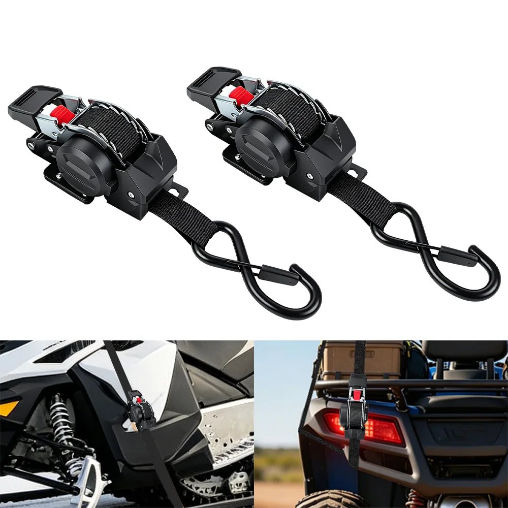 2 Pack Single Hook Bolt-On Retractable Ratchet Straps Auto Tie Down Starp Belts Trailer Towing Motorcycle Tools Stainless Steel