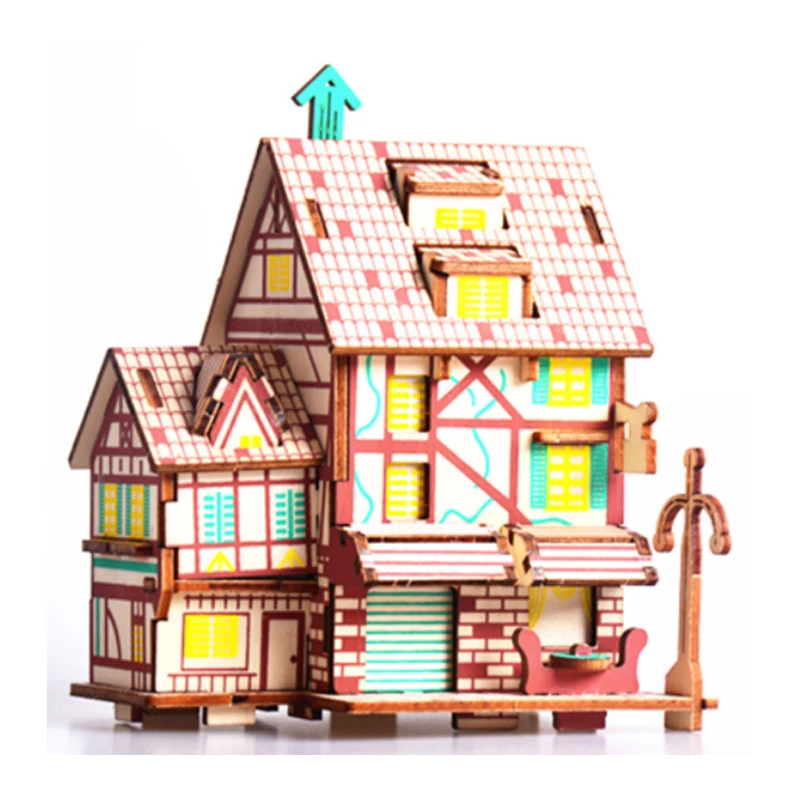 Juguetes modelo Diy, rompecabezas de madera 3d, casa de café francesa, Kits de madera, juego de rompecabezas, juguetes de ensamblaje, regalo para niños y adultos P19