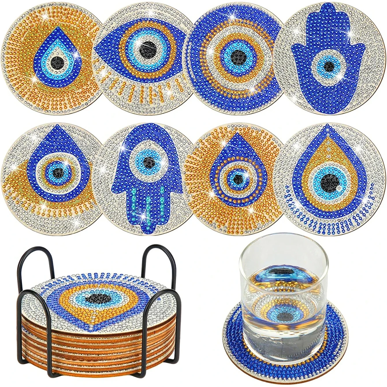 8 pieces/set of diamond painted mandala coasters (with holder) DIY diamond craft kit, art supplies, gifts for beginners