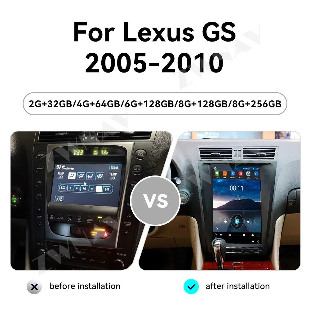 Car Radio Carplay 12.8 Inch Display Touch Screen For Lexus GS 2005-2010 Android 14 GPS Navigation Multimedia Player Head Unit