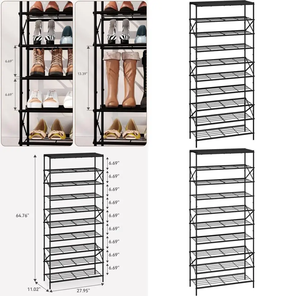 

Large Capacity 40-Pair Metal Shoe Rack Organizer for Entryway, Hallway, or Garage - Black