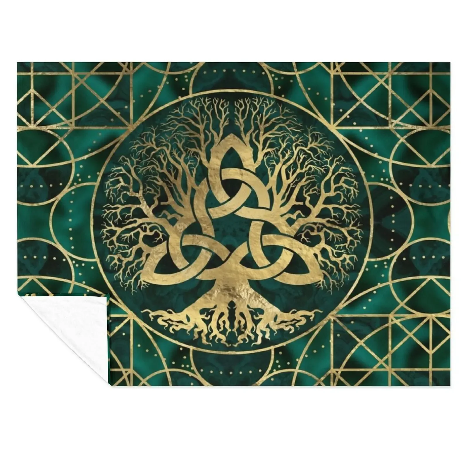 

Tree of life with Triquetra Malachite and Gold Throw Blanket Comforter Tourist Decorative Sofas Sofa Throw Blankets