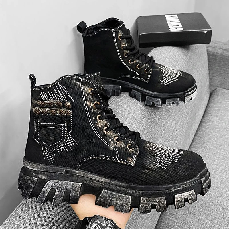 

High Cut Boots for Men Canvas Retro Platform Spring Autumn Lace Up Man Shoes Offer Size 44 Classic Sale Vintage Low Price Cheap