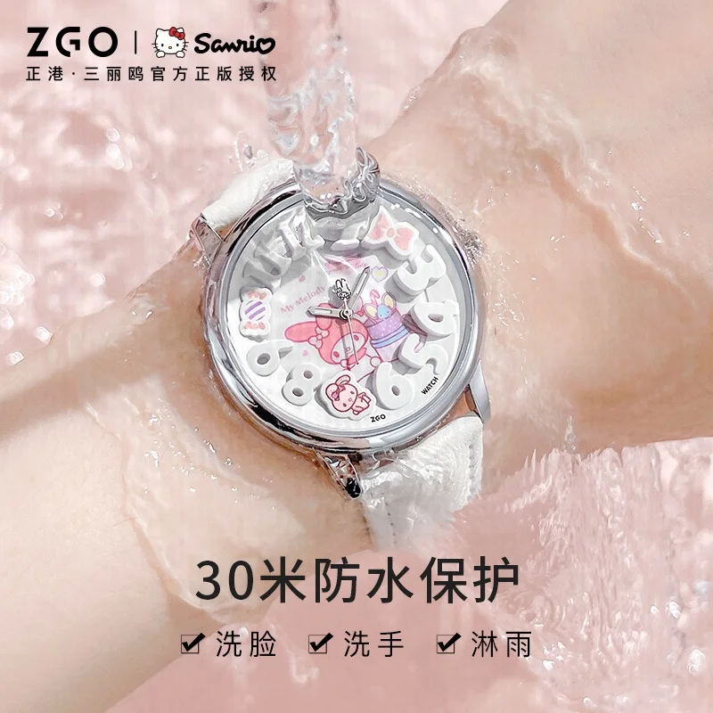 Zgo X Sanrio melody jam tangan Perempuan quartz wrist watch waterproof casual gift 2130