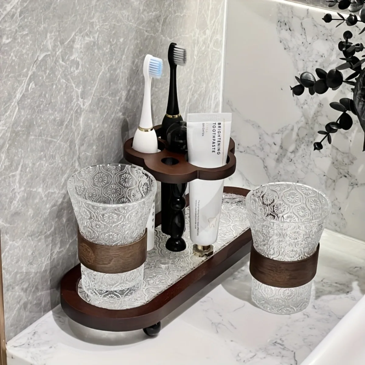 

Bathroom Organizer Toothbrush Holder Countertop Storage Rack Vanity Sink Organizer with Cup Space Saving Bathroom Accessories