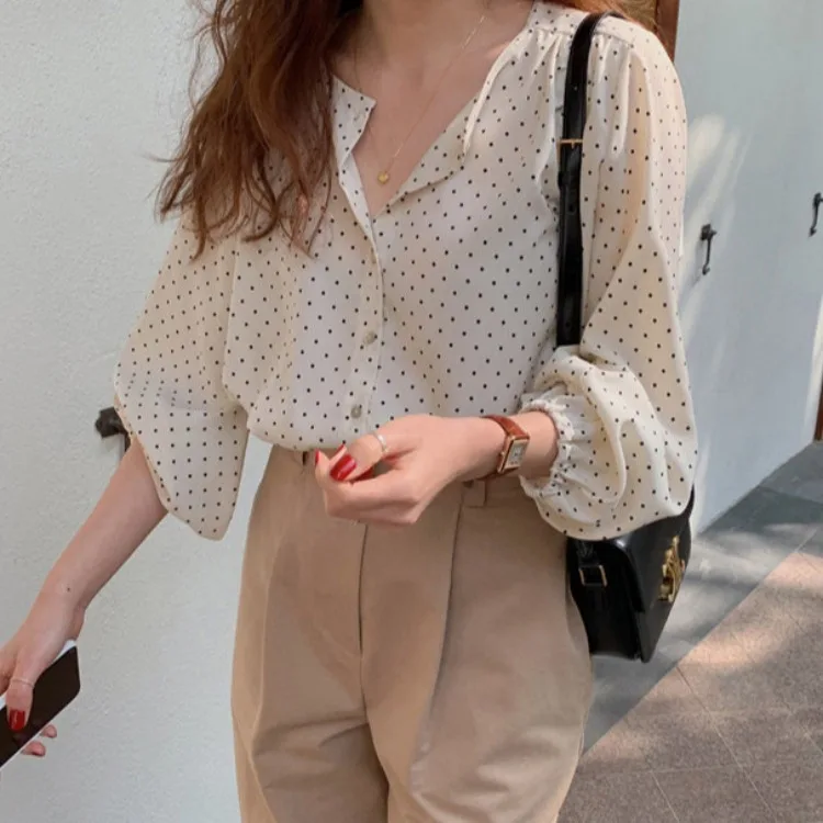 

Dot Long Sleeve Button Up Loose Blouse Women Ladies Top Shirt Blusas fall autumn spring blusa cloth korean fashion casual summer