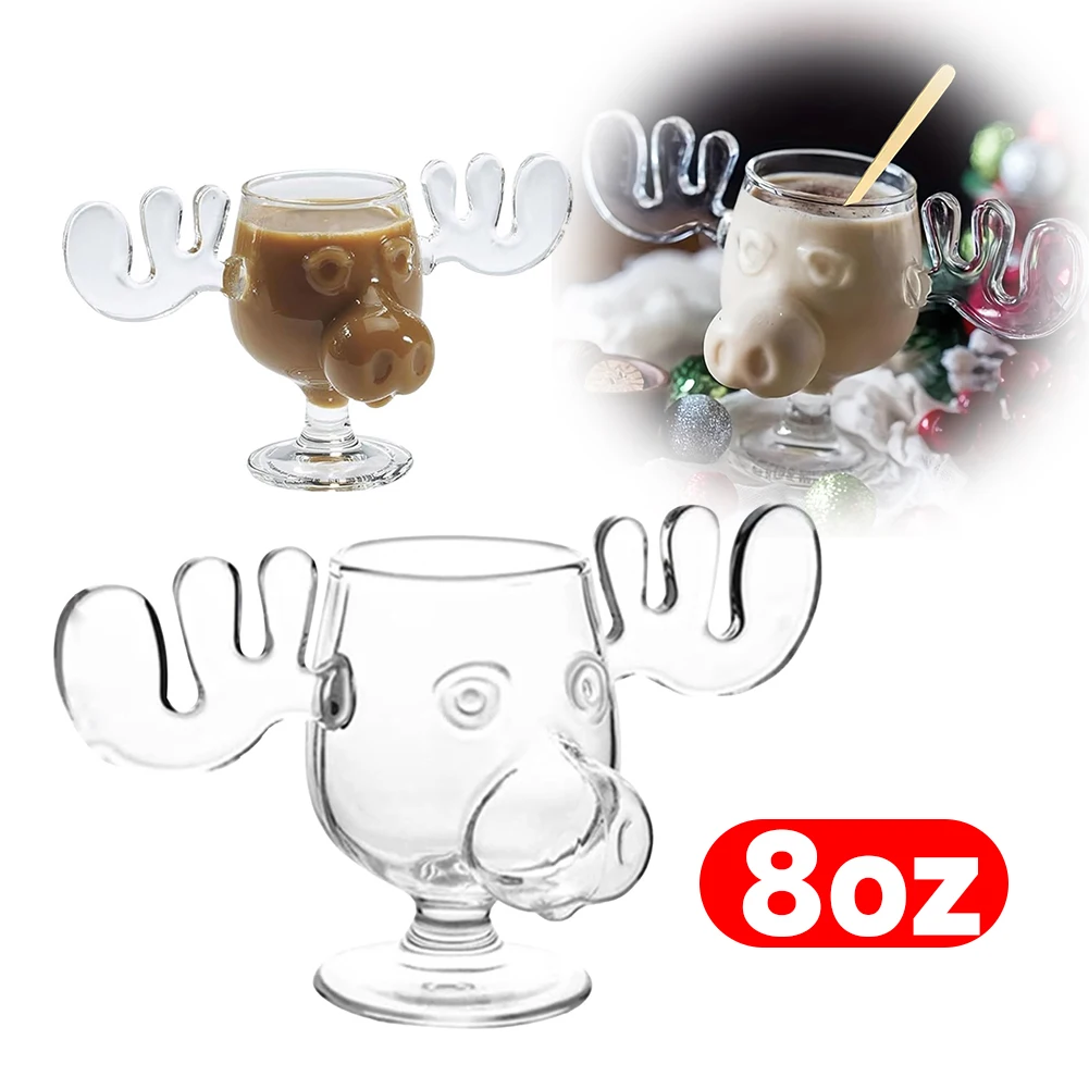 Mug de Noël 240 ml (8 oz) avec tête de renne créative, verre à lait, verre à vin, verre à bière, verre à eau, verre à jus, verre à lait en forme d'élk