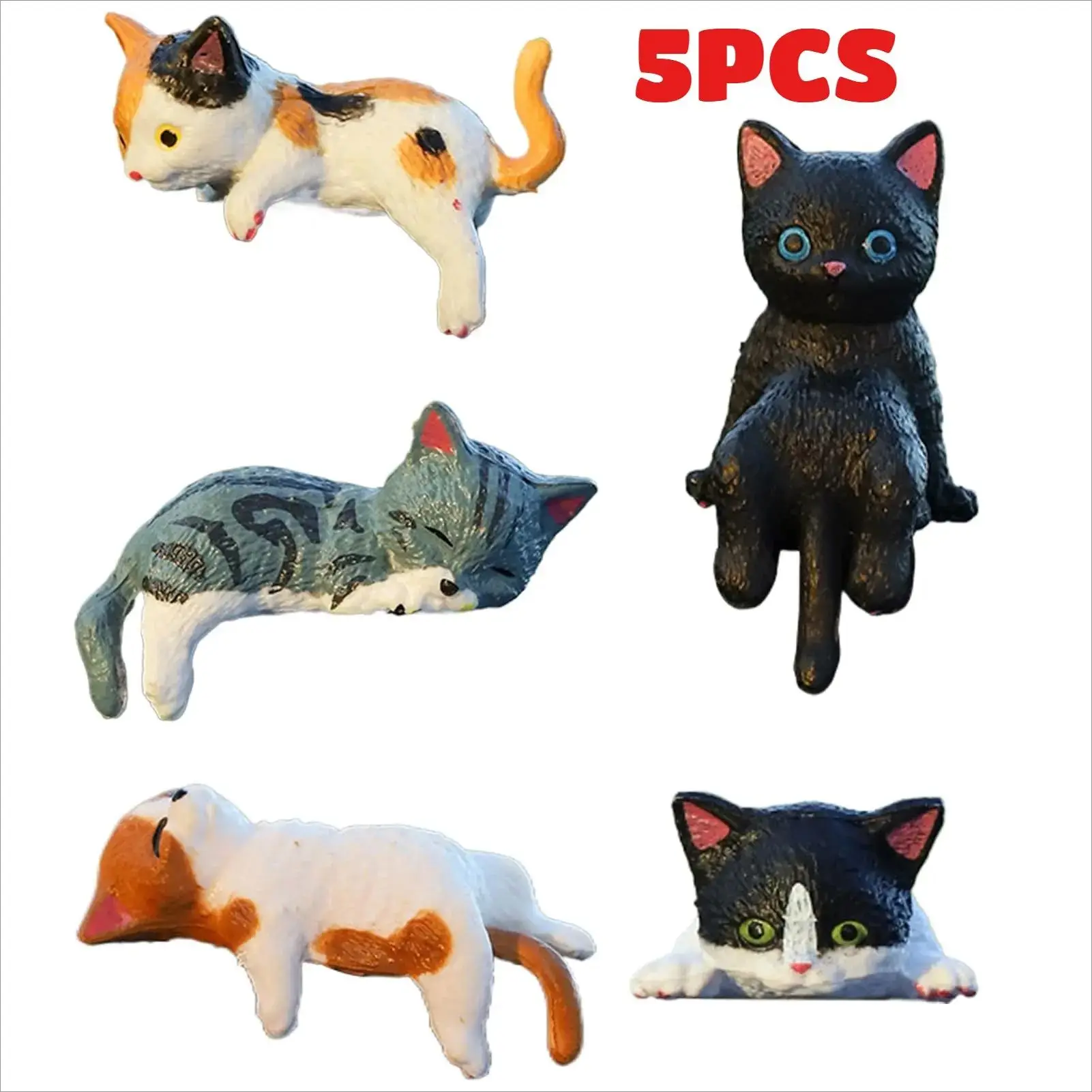 5PCS/Set Cute Mini Cartoon Car Cat Ornaments Car Screen Edge Decoration Cat Micro Landscape Model Creative Car Accessories Gifts