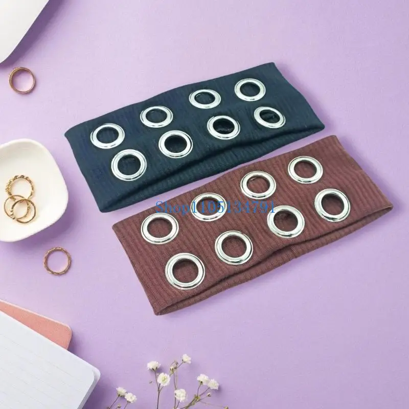 

98km Stretchy Headbands For Punk Girls With Unique Hollow Eyelet Design Headbpiece