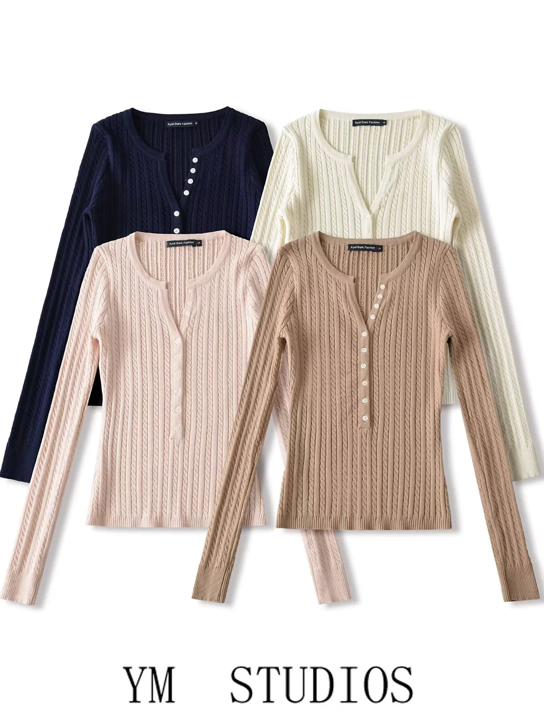 

Elegant V-Neck Long Sleeve Knitted Sweater Women's Slim Fit Twist Knitwear Spring Season Gentle Style Button Closure Sweater