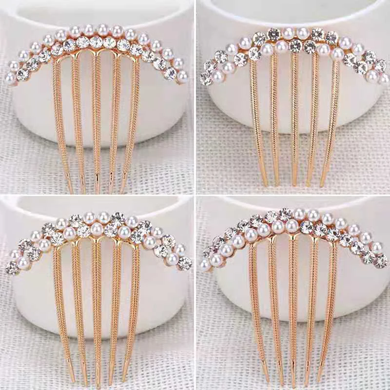 Comb Hairpin Ladies Bow Rhinestone Hairpin Metal Hair Stick Hairpin Bridal Wedding Banquet Hair Accessories Headdress