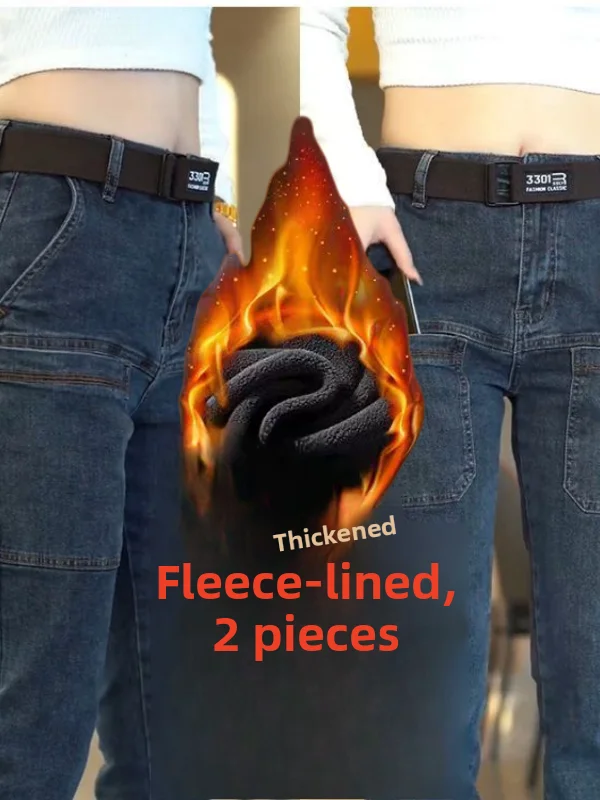 

Men's Workwear Sle Fce Cotton Stretchy Jeans Autumn Winter Loose Fit Straight Leg Trousers Multi kets Durable Casual ...