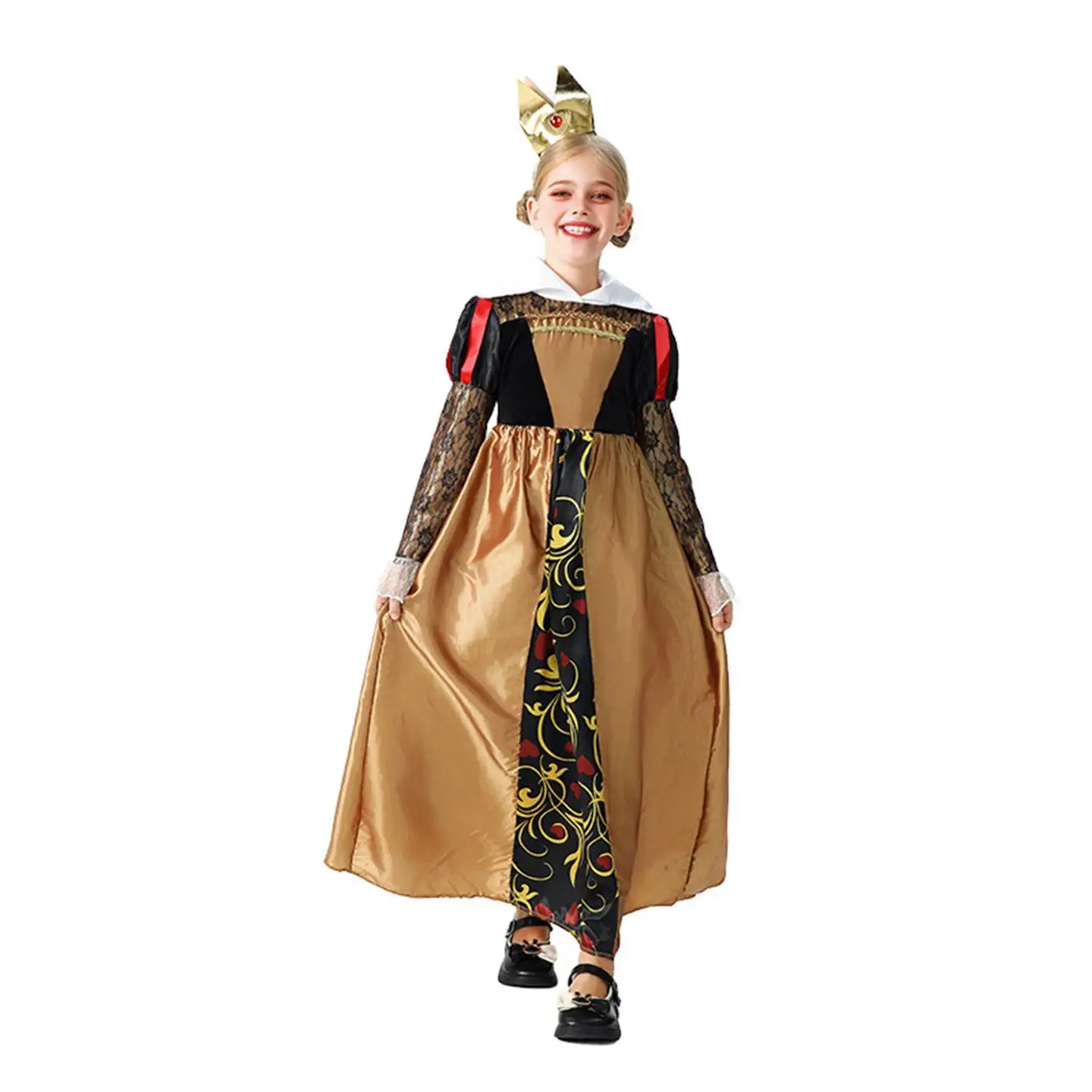 

loween Children's Alice in Wonderland Heart Queen Vintage Court Medieval Dr Girls Costume PU Material KTV Costume