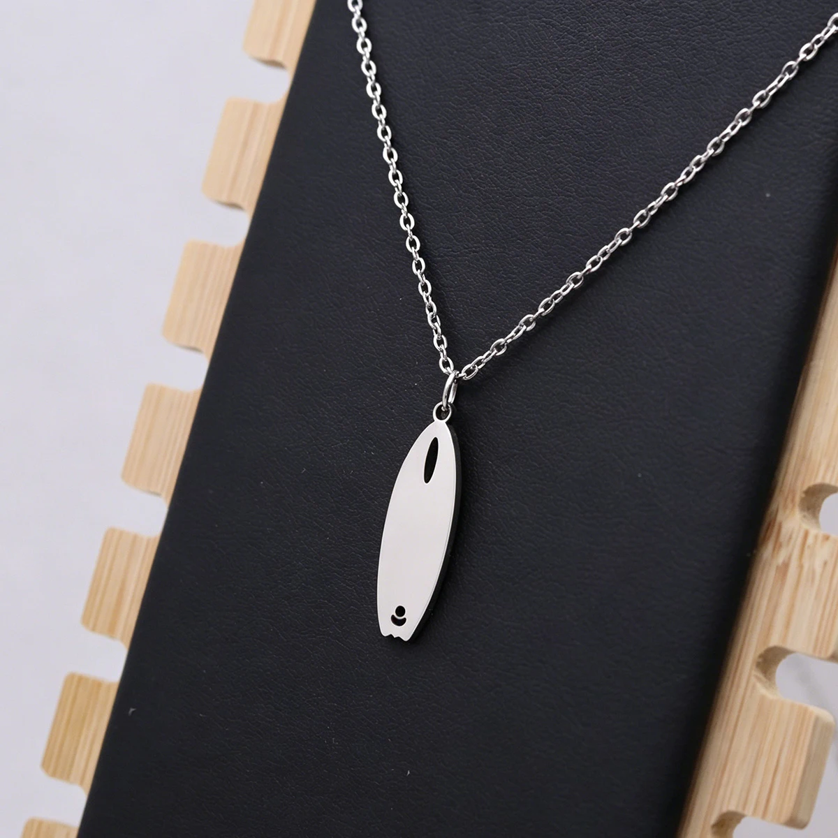 Kinitial Stainless Steel Surfboard Pendant Necklace Ocean Surfing Sports Charm Chain Beach Nautical Jewelry Gift For Women