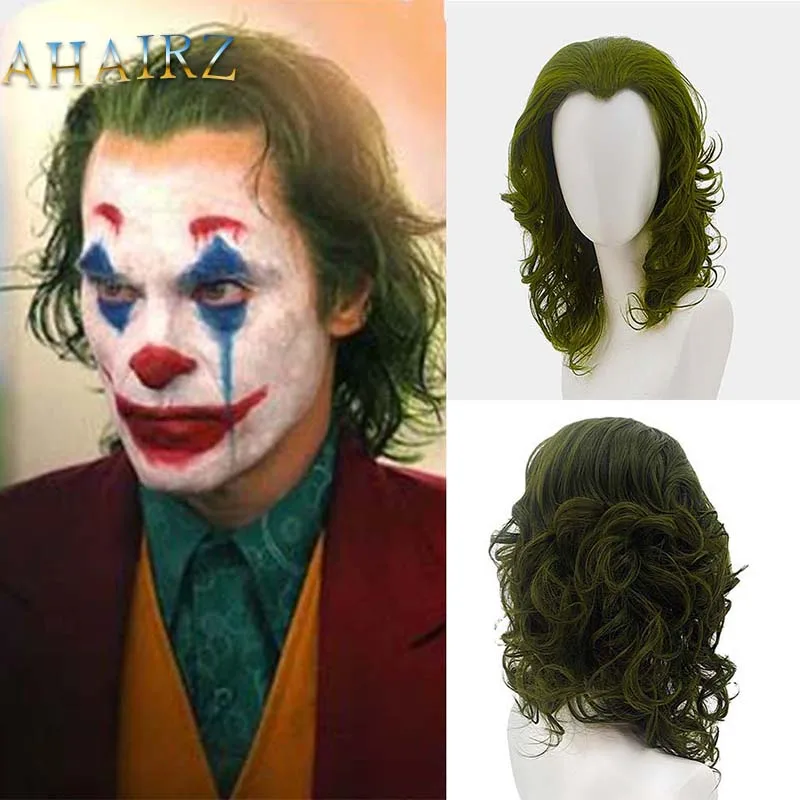 

Anime Movie Joker Wigs Cosplay Synthetic Hair Cap Halloween Party Mixed Clown Green Short Curly Hair Stage Performance Wigs Gift