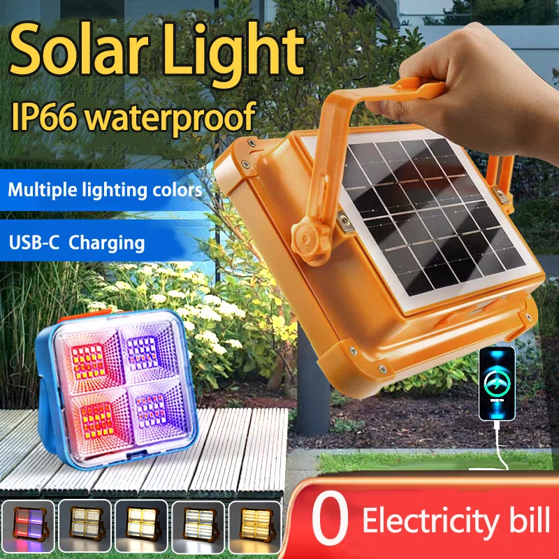 Outdoor Solar Camping Light Rechargeable Portable Lamp Floodlight LED Strong Tent Light Emergency Flashligh IP66 Solar Lamp