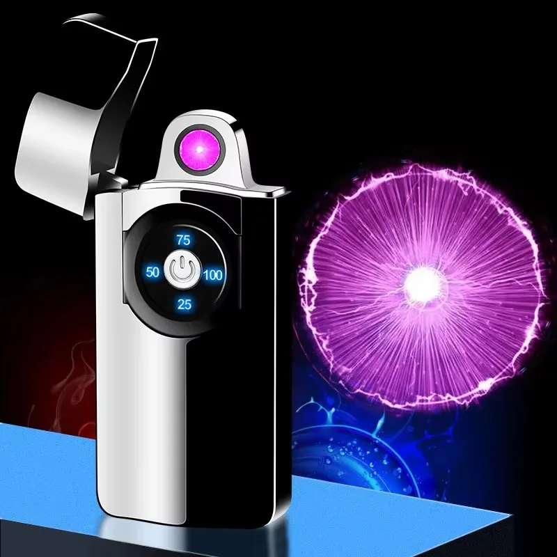 Lighter Electric Arc Windproof Flameless USB Rechargeable Projection Lighter LED Power Display Cigarette Accessories couple Gift