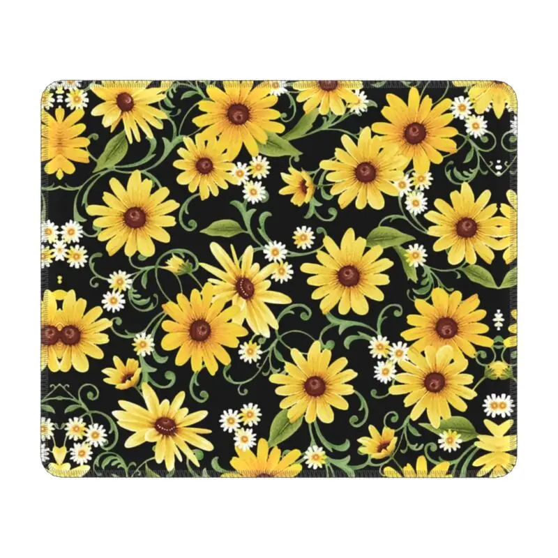 Sunflower And Daisy Mouse Pad with Locking Edge Comfortable Gaming Mousepad Non-Slip Rubber Base Floral Flowers Office Desk Mat