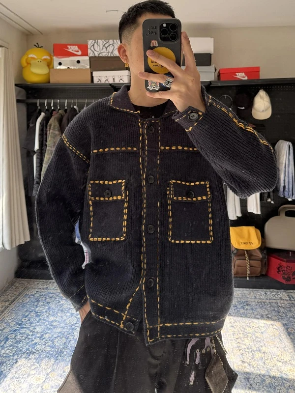 

Summer New Men's Knitted Jaet Loose Casual Button Cardigan Faionable Youth Sle High Protection against UVA And UVB
