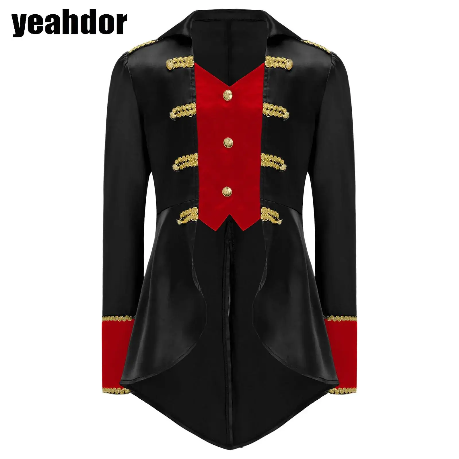 

Boys Pirate Captain Costume Halloween Joker Cosplay Steampunk Gothic Medieval Tailcoat Long Sleeve Gold Trim Swallow Jacket Co