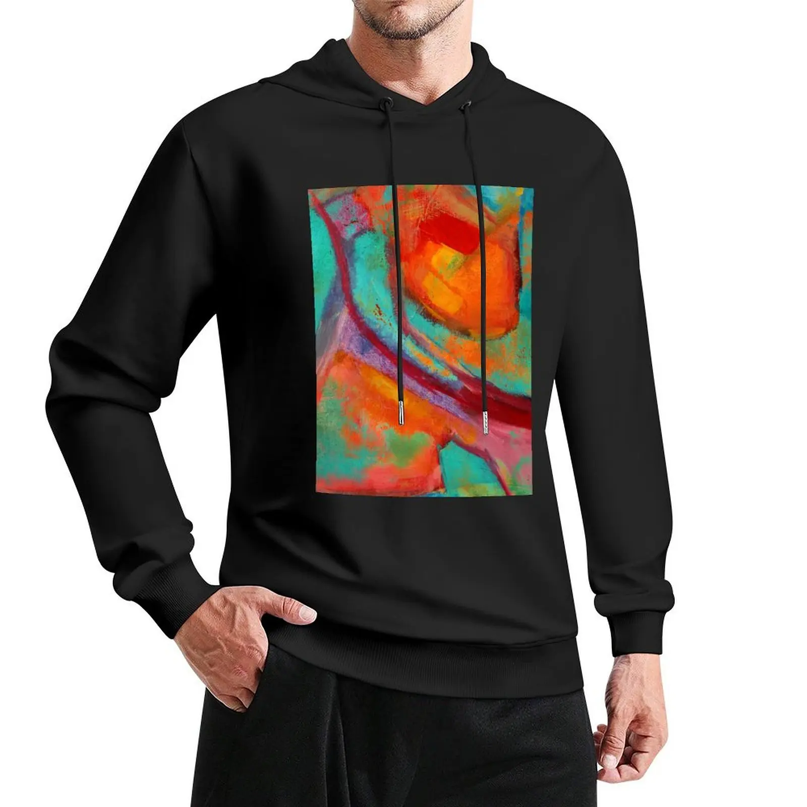 

Bold Aqua and Orange Color Abstract Painting Pullover Hoodie streetwear men korean clothes hoodie streetwear