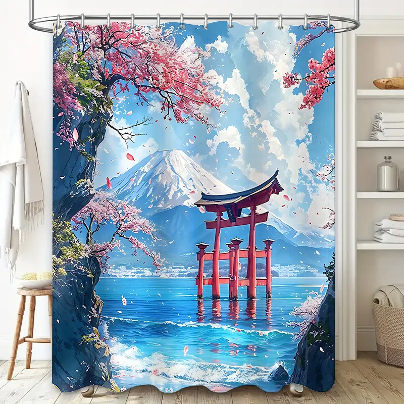 

Cherry Blossoms and Mount Fuji Shower Curtain Japanese Style Bathroom Decor Waterproof Fabric Privacy Screen for Home Use