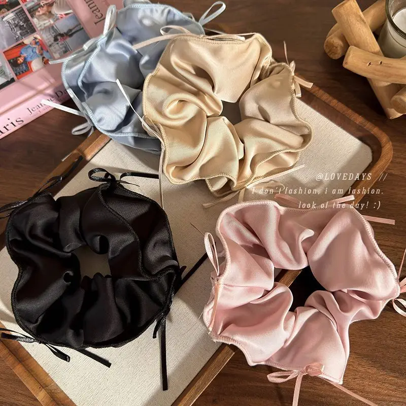 

Sweet Ballet Style Ribbon Bow Streamer Scrunchie Solid Color Elegant Hair Tie For Women Premium Daily Party Travel Accessories