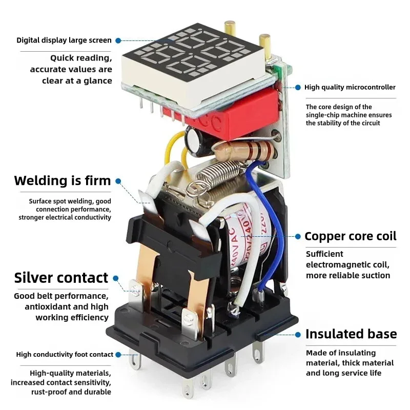 مرحل تأخير التشغيل الرقمي H3Y-2(8pin)H3Y-4(14pin) مرحل مؤقت تأخير دورة صغيرة مع مقعد Ac220v Dc12v Dc24v