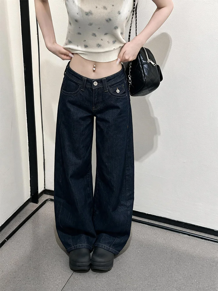 Low Waist Wide Leg Denim Jeans Women's Casual Vintage Style Original Blue Color Slimming Loose Fit Versatile Comfortable Jeans